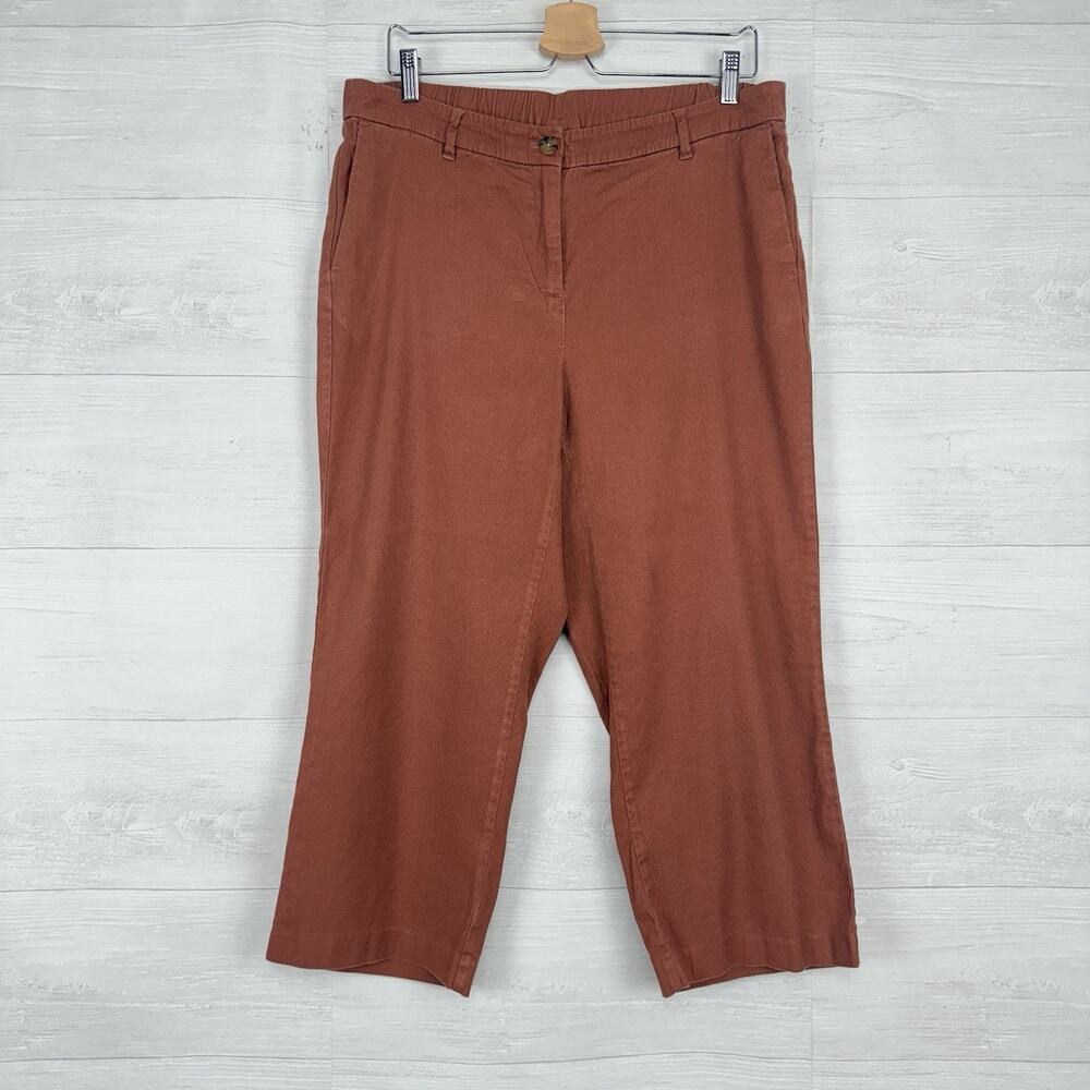J. Jill‎ Linen Stretch Cropped Straight Leg Pants Size L Rust Orange Preppy Fall